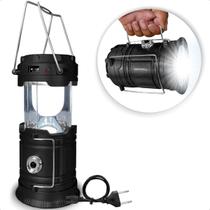 Lanterna Lampião Solar Portátil Com Alça Camping Recarregável com USB ou Energia Solar