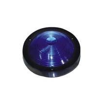 Lanterna Lateral Redonda Azul 95MM Base Reta Moldura Preto Sem Vigia Iluminar Degrau Onibus