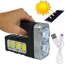Lanterna LED Iluminação Recarregável USB e Solar Camping Pesca 7701B