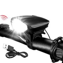 Lanterna Led Luz Para Bicicleta Bike Buzina Usb Preta 7588PR