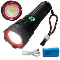 Lanterna Led Recarregável Super Potente Longo Alcance Zoom Focal 3 Modos Luz Resistente Água Power Bank Autonomia