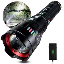 Lanterna Led Recarregável Super Potente Longo Alcance Zoom Focal 5 Modos Luz Resistente Água Power Bank Autonomia 30h Camping Pesca Segurança