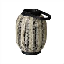 Lanterna Luminária Decorativa Tecido Madeira Rústica Preto M