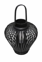 Lanterna Luminária Redonda Rustica de Bambu Preta Vela