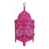 LANTERNA MARROQUINA ARABESCOS ROSA COM PÉS EM FERRO - 37x14 cm LANTERNA MARROQUINA ARABESCOS ROSA COM PÉS EM FERRO - 37x14 cm