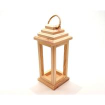 Lanterna Marroquina de Madeira Pinus Cru M para Decoração Rústica de Ambientes Aconchegantes