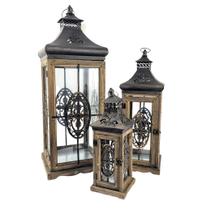 Lanterna Marroquina Decorativa Madeira Kit 3Pc