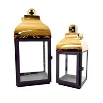 Lanterna Marroquina Decorativa Preta Dourada 41/32Cm Kit 2Pç - Inigual