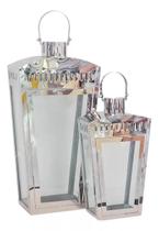 Lanterna Marroquina Kit 2 Pçs Aço Inox Prata Vidro 45X24