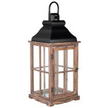 Lanterna Marroquina Rústica Madeira Cúpula Preta 68x26cm