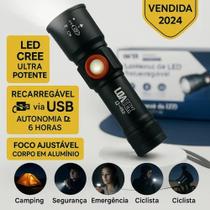 Lanterna Militar Led Potente Com Luminária Lateral Usb Zoom Longo Alcance - Enviamos no mesmo dia