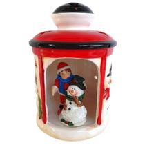 Lanterna Natalina 15,7cm Cerâmica Com Led Pisca Criança Boneco de Neve SALDÃO.