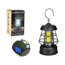 Lanterna Portátil De Camping Retro Com Gancho, Luz Para Tenda, Alimentada Por 3 Pilhas AA