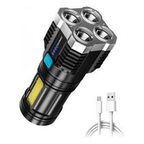 Lanterna Potente 4 Led Alta Potencia Recarregável Tática USB Cor da luz Branco Lanterna Potente 4 Led Alta Potencia Recarregável Tática USB Cor da luz Branco