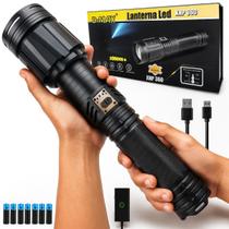 Lanterna Profissional 100.000 lm Zoom Foco 2000 m Ajustável 818650 IPX6 Powerbank com 8 Baterias