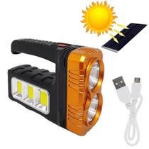 Lanterna Recarregável Solar Lâmpada Led Entrada Usb Mais Brilho Resistente a Respingos 7701BCO