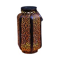 Lanterna Solar LED Retrô Vintage De Metal Vazado Para Decoração De Caminhos Externos