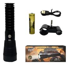Lanterna Tática Caça LED V3 Luz Branca Preta Alta Potência Zoom Ajustável Bateria Recarregável Uso Profissional JY-A2