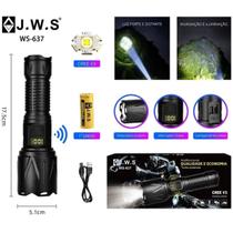 Lanterna Tática JWS LED V3 Alta Potência Recarregável USB-C Bateria 26650 Zoom Ajustávelws-637 Lanterna Tática JWS LED V3 Alta Potência Recarregável USB-C Bateria 26650 Zoom Ajustávelws-637