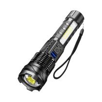 Lanterna Tática LED Super Brilhante Com Zoom Telescópico E Bateria 18650 Integrada