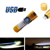 Lanterna Tática LED T6 Luz Pisca De Alerta Recarregável USB 118000W Dourado CE6120DO