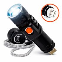 Lanterna Tática LED T6 USB Recarregável Zoom 200m Resistente à Água Camping Trilha Vigilância