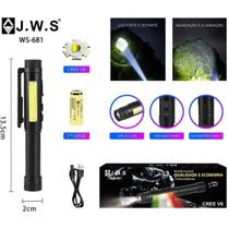 Lanterna Tática LED V6 JWS Profissional Recarregável COB Colorido Alta Potência Zoom Ajustável ws-681