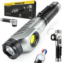 Lanterna Tática Militar LED Recarregável USB 5000mAh Super Potente com 8 Modos de Iluminação, Base