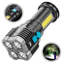 Lanterna Tática Recarregável 4 LED Potente com Foco de Luz e Impermeável Ideal para Camping, Aventura e Emergências