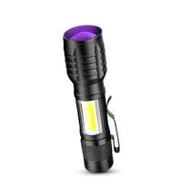 Lanterna Tática Recarregável com LED UV, Luz Lateral COB e Zoom Telescópico