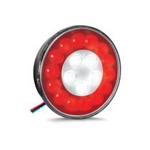 Lanterna Traseira 19 Leds Bivolt uso geral 3 Funcaoes Luz Re Freio Poscao Lente Em Acrilico Led Vermelho Cristal Diâmetro 140mm