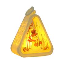 Lanterna Triangular De Natal Com Papai Noel E Boneco De Neve, Ornamentos De Plástico Mini Para Lanterna Triangular De Natal Com Papai Noel E Boneco De Neve, Ornamentos De Plástico Mini Para
