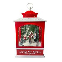 Lanterna Vermelha Com Papai Noel E Boneco De Neve - Magizi