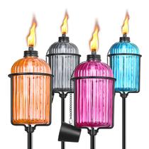 Lanternas de jardim de vidro, tochas coloridas de 61 polegadas e 13,5 onças, pacote com 4 Lanternas de jardim de vidro, tochas coloridas de 61 polegadas e 13,5 onças, pacote com 4