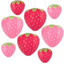 Lanternas de papel de morango JIEFULL de 8 e 12 polegadas (8 unidades, vermelhas e rosa) Lanternas de papel de morango JIEFULL de 8 e 12 polegadas (8 unidades, vermelhas e rosa)