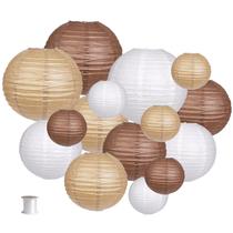 Lanternas de papel zilue decorativas redondas penduradas 15 peças marrons