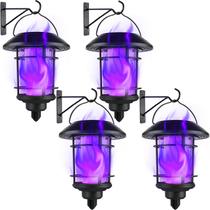 Lanternas de parede Dynaming Solar Purple Flame, luzes suspensas externas de Halloween, arandelas LED Flickering Flame montadas na parede automaticamente com ganchos, impermeáveis para garagem, escada e varanda, pacote com 4 Lanternas de parede Dynaming Solar Purple Flame, luzes suspensas externas de Halloween, arandelas LED Flickering Flame montadas na parede automaticamente com ganchos, impermeáveis para garagem, escada e varanda, pacote com 4
