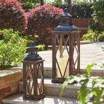Lanternas Decorativas Glitzhome Vintage de Madeira e Metal - Pacote com 2