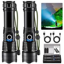 Lanternas recarregáveis de alto lúmen, pacote com 2 lanternas recarregáveis, lanterna super brilhante de 990000lm, lanternas táticas de 5 modos de alto lúmens, lanterna LED de alta potência, lanterna LED à prova d'água