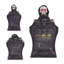Lapide Decorativa Halloween Com Luz e Caveira Que Mexe Sozinha