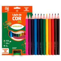 Lápis 12 Cores Big 15Cm Triangular Com Apontador Leo E Leo