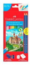 Lápis 12 Cores Faber Castell + Borracha, Apontador e 2 Lápis