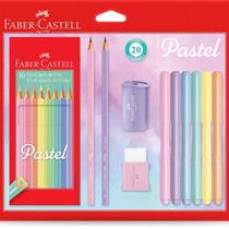 Lápis Colorido Tom Pastel 10 Cores + Apontador + Borracha + 2 Lápis Grafite + 6 Canetinhas Vai e Vem Pastel - Faber-Castell