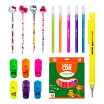 Lapis Com Borracha Hello Kitty + Marca Texto + Lapiseira + Caneta Esferografica Colorida - Leoeleo Lapis Com Borracha Hello Kitty + Marca Texto + Lapiseira + Caneta Esferografica Colorida - Leoeleo