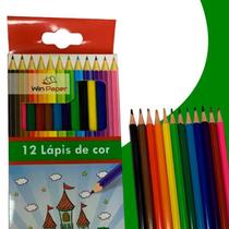 Lápis Cor 12 Cores Caixa Colorido Escolar Educativo Pintura