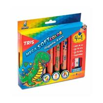 Lápis Cor Tris Mega Soft Color Gigante 4 em 1 Com 8 Peças