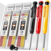 Lápis de Carpinteiro Nicpro Kit com 3 Unidades, 39 Minas Refil e Apontador