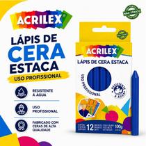 Lápis de Cera Giz Estaca Acrilex Azul Caixa com 12 Unidades Profissional para Madeira Couro Borracha Lápis de Cera Giz Estaca Acrilex Azul Caixa com 12 Unidades Profissional para Madeira Couro Borracha