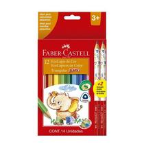 Lápis de Cor 12 Cores + 2 Lápis de Escrever Triangular Jumbo Ecolápis FaberCastell