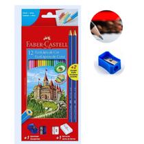 Lápis de cor 12 cores + 2 lápis grafite +borracha + apontador Faber-Castell